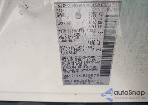 2019 Nissan Rogue Sv from USA, damaged, VIN 5N1AT2MT3KC829976